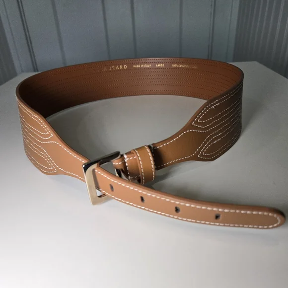 Veronica Beard Kiara Leather Belt Brown Honey Chunky Coastal Cowgirl Size L